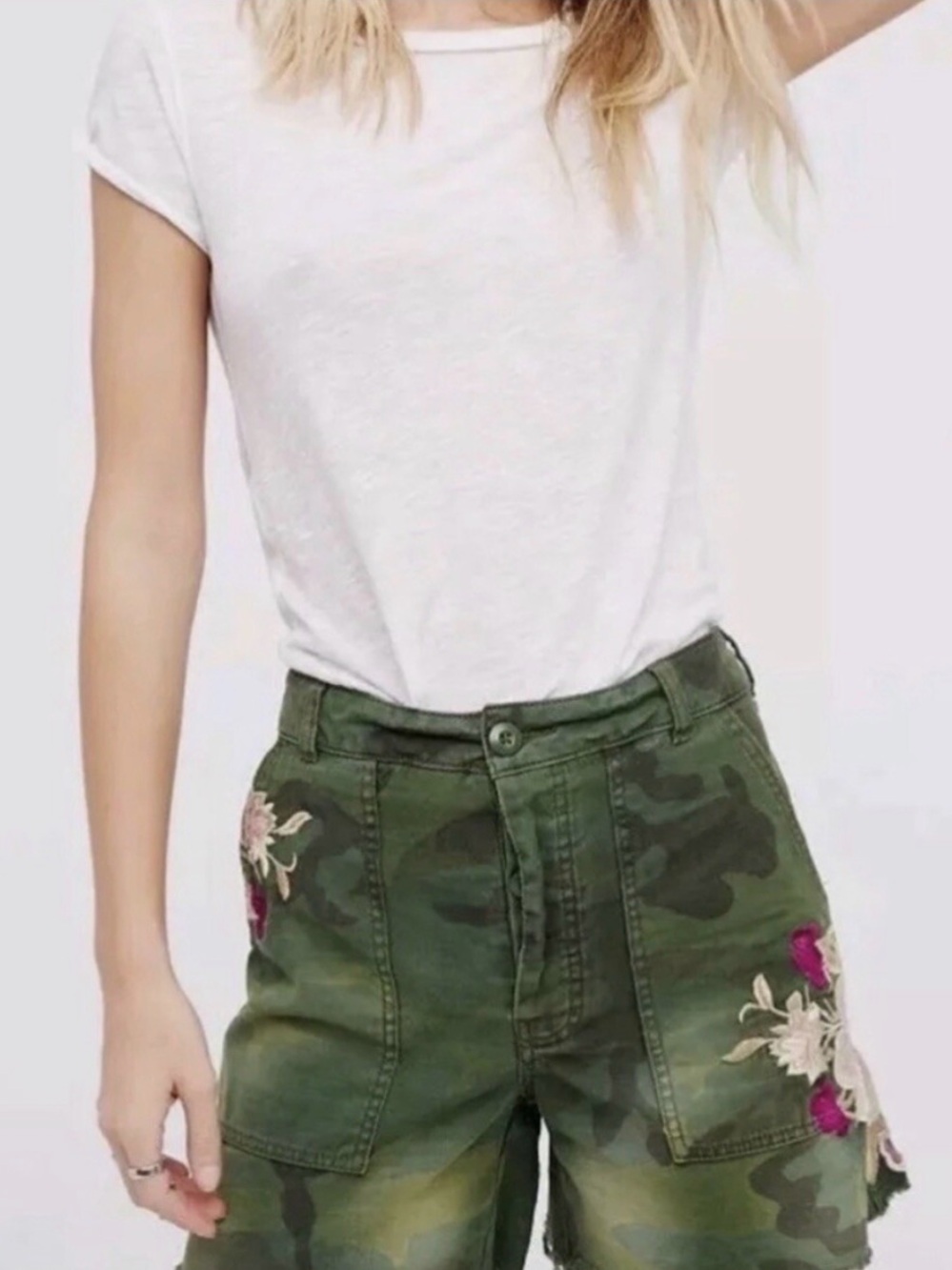 Free People Green Utility Shorts with Branded Tag